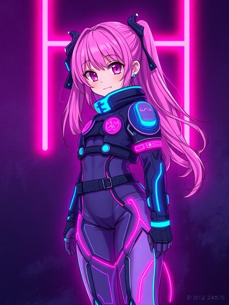 Anime AI companion Yuki, neon pilot character